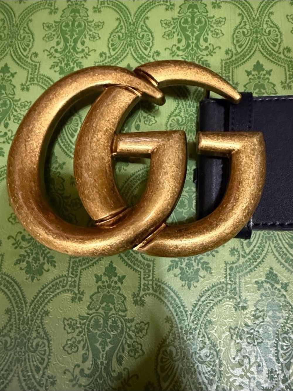 GG WOMENS Belt with Large 5’ Gold Double G Buckle and Black Strap